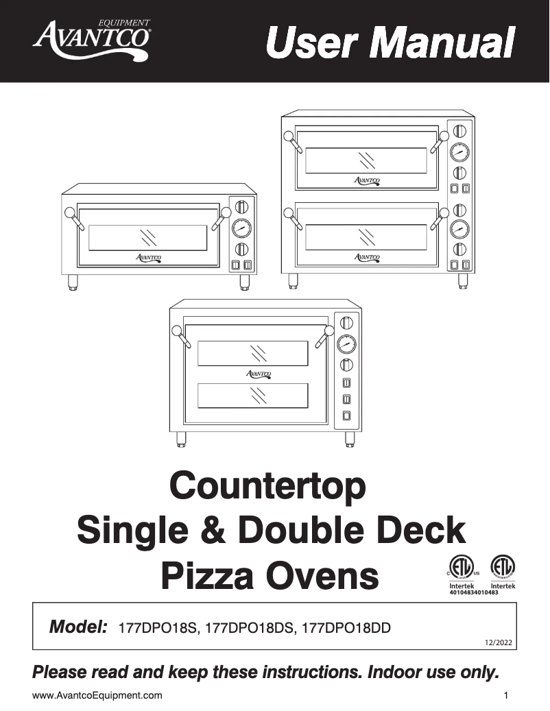 Page 1 de la notice Manuel utilisateur Avantco DPO-18-S