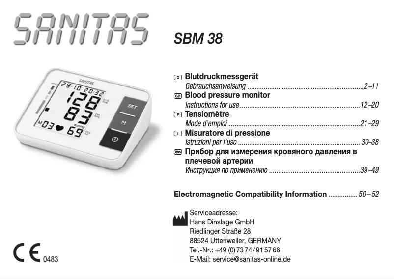 Page n°1 - Manuel utilisateur Sanitas SBM 38