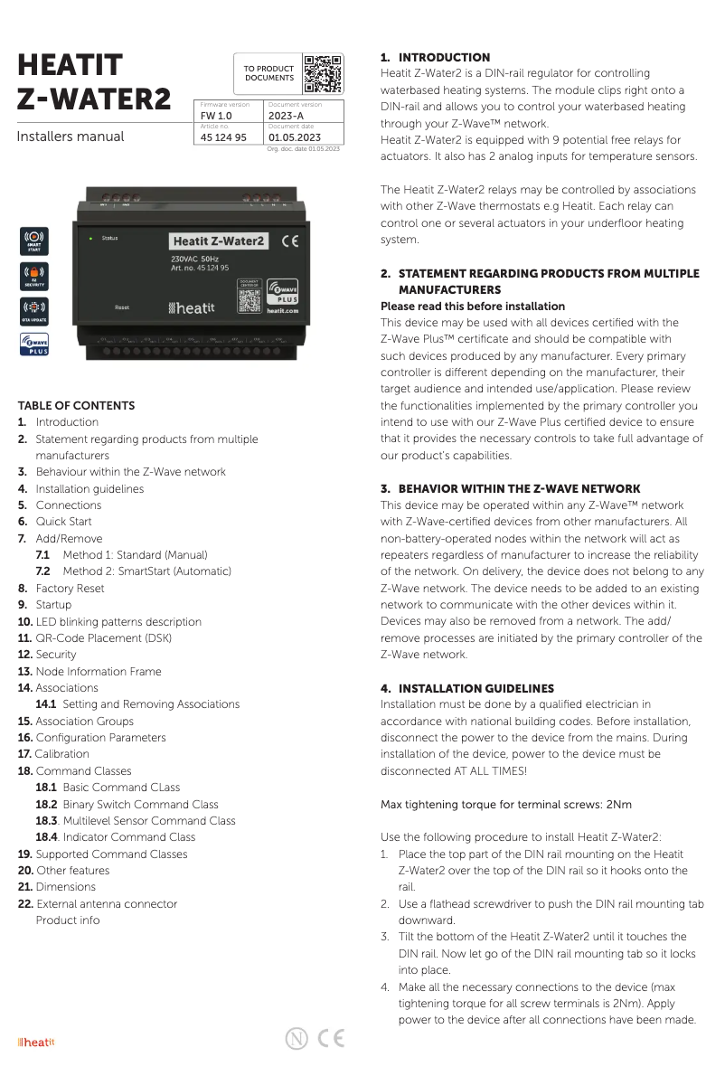 Image de la première page du manuel de l'appareil Z-WATER2