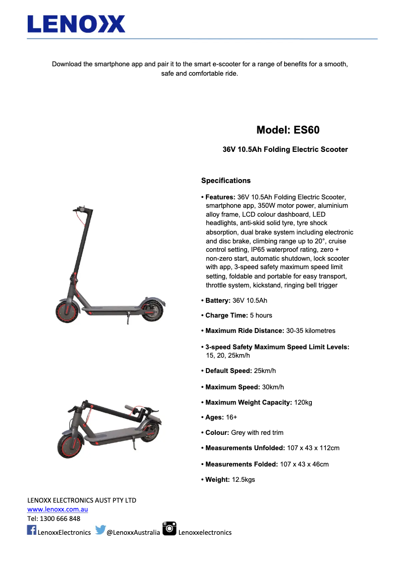 Page 1 de la notice Fiche technique Lenoxx ES60