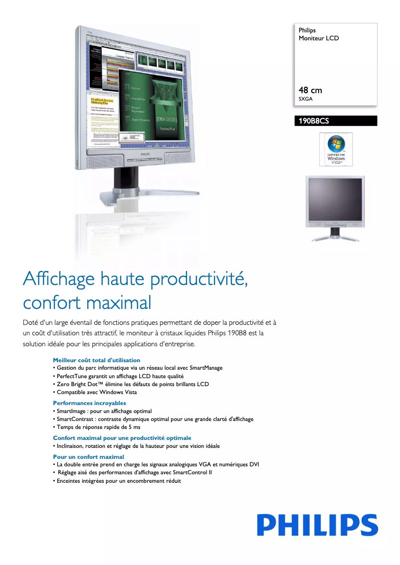 Page n°1 - Fiche technique Philips 190B8CS