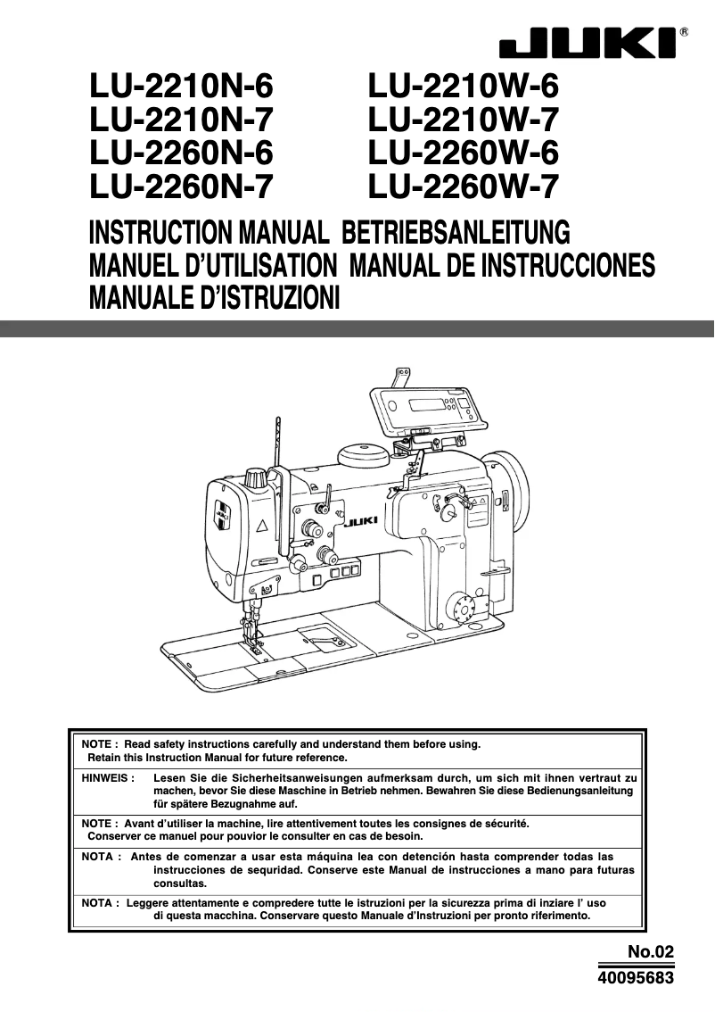 Page n°1 - Manuel utilisateur Juki LU-2210