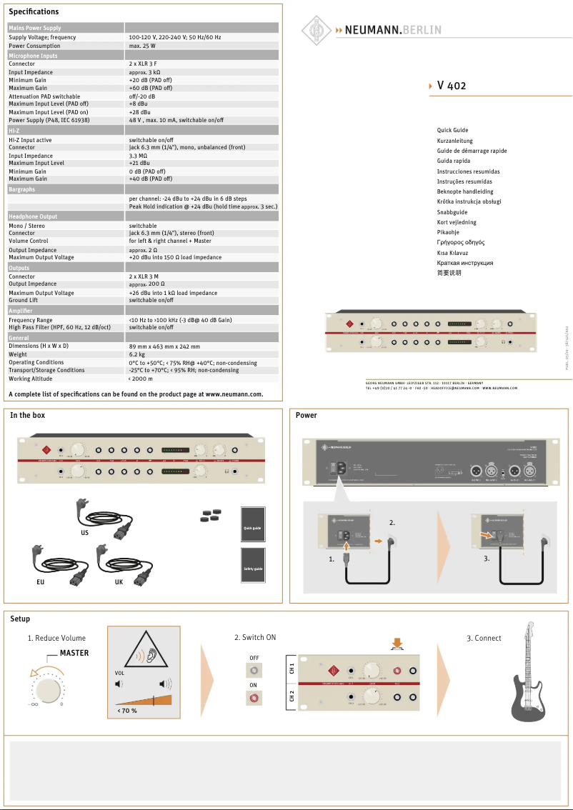 Page n°1 - Guide de démarrage rapide Neumann V 402