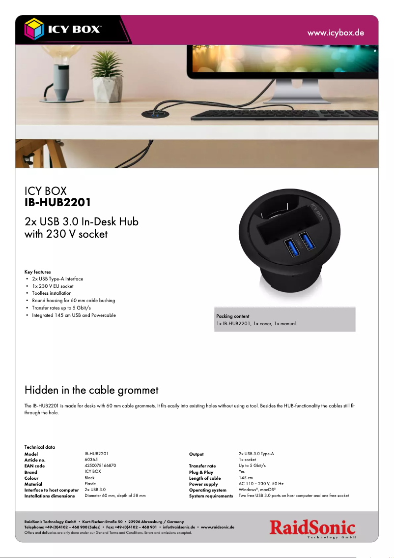 Page 1 de la notice Manuel utilisateur Icy Box IB-HUB2201