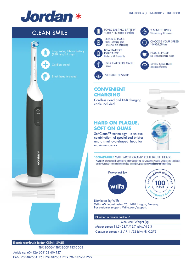 Page n°1 - Fiche technique Wilfa Jordan Clean Smile Plus TBX-300GY