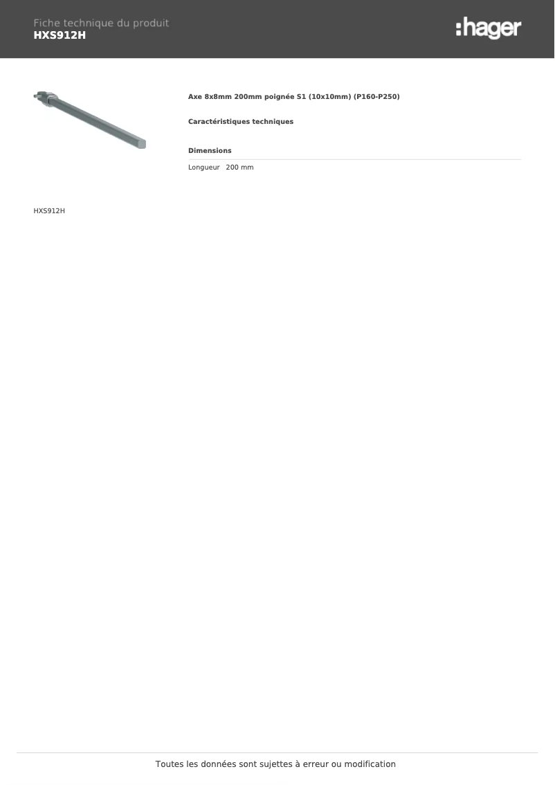 Page n°1 - Fiche technique Hager HXS912H