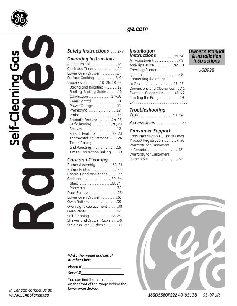 Page 1 de la notice Manuel d'utilisation et d'entretien GE Profile JGB928SELSS