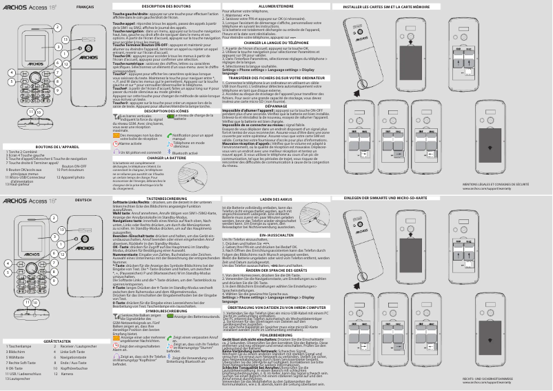 Page 1 de la notice Guide de démarrage rapide Archos Access 18F
