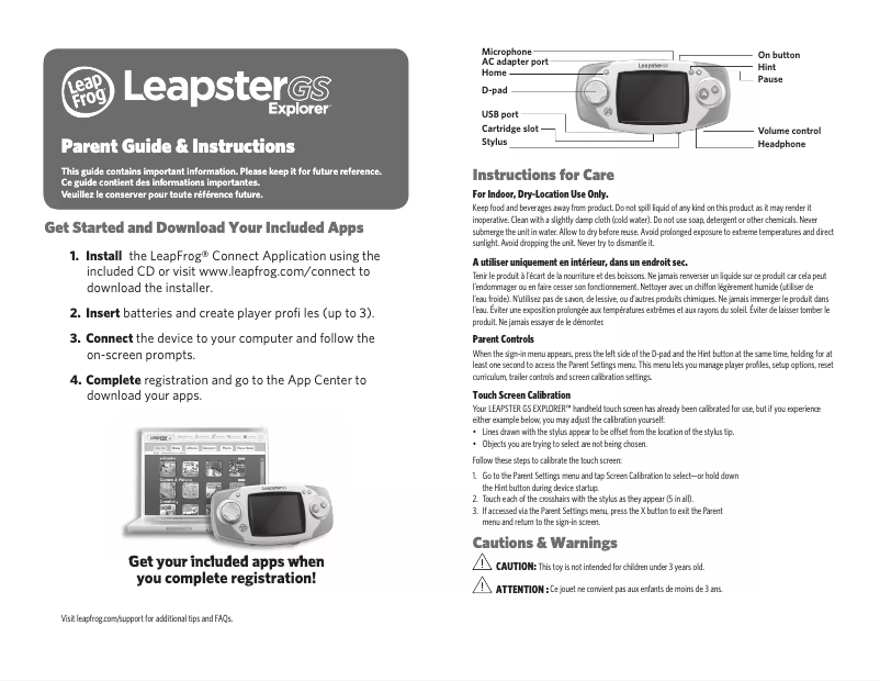 Page 1 de la notice Manuel utilisateur Leap Frog Leapster GS Explorer