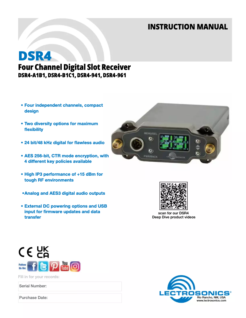 Page 1 de la notice Manuel utilisateur Lectrosonics DSR4