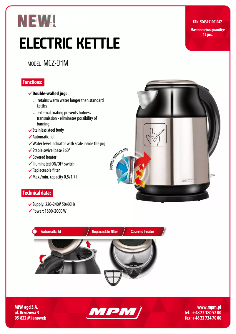 Page 1 de la notice Fiche technique MPM MCZ-91