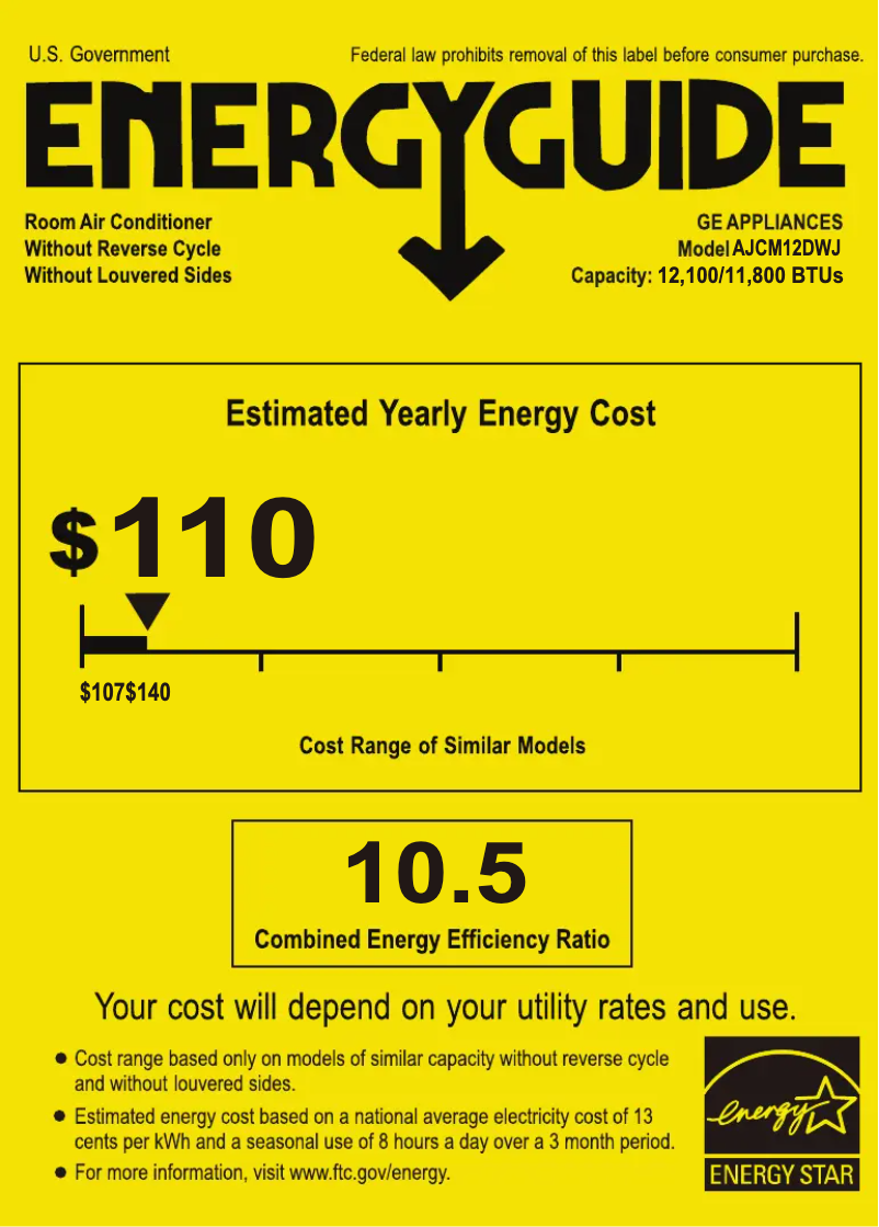 Page n°1 - Label énergétique GE AJCM12DWJ