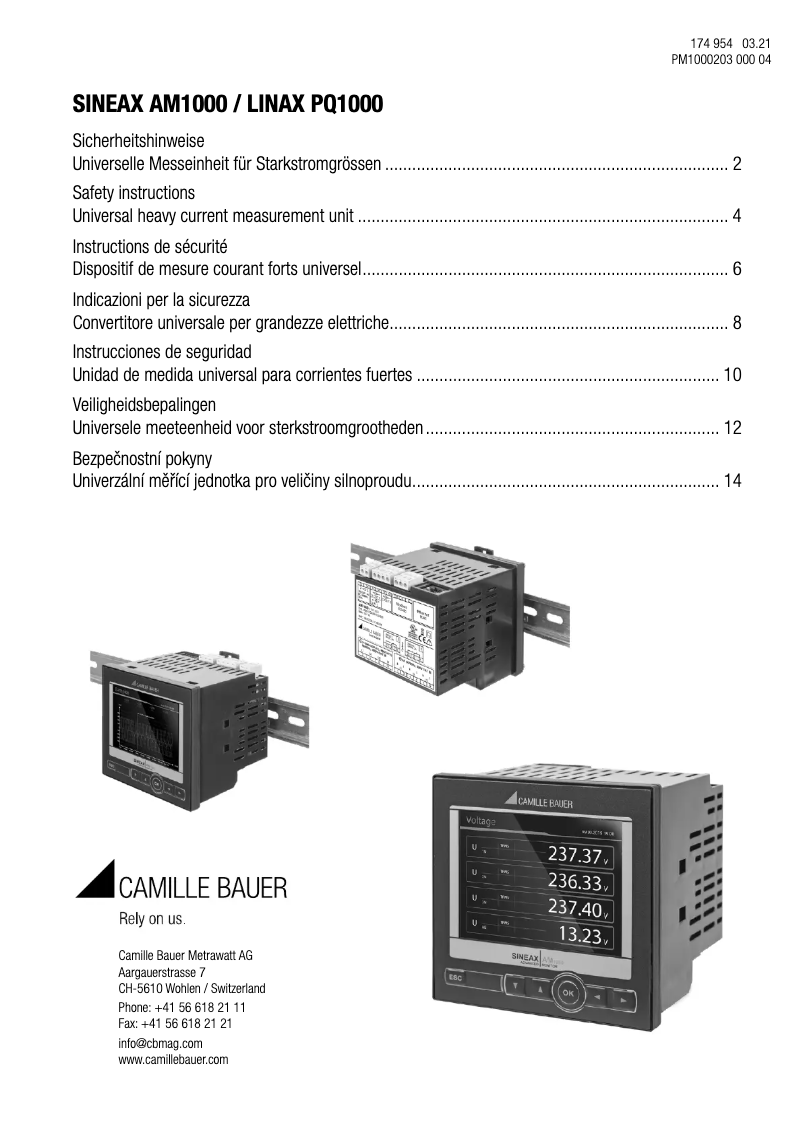 Page n°1 - Instructions / montage Camille Bauer SINEAX AM1000