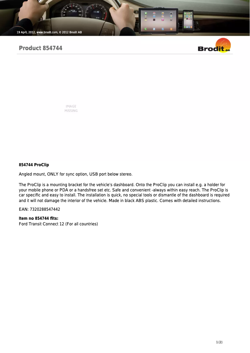 Page 1 de la notice Manuel utilisateur Brodit ProClip 854744