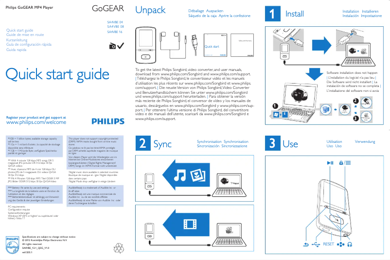 Image de la première page du manuel de l'appareil GoGear SA4VBE