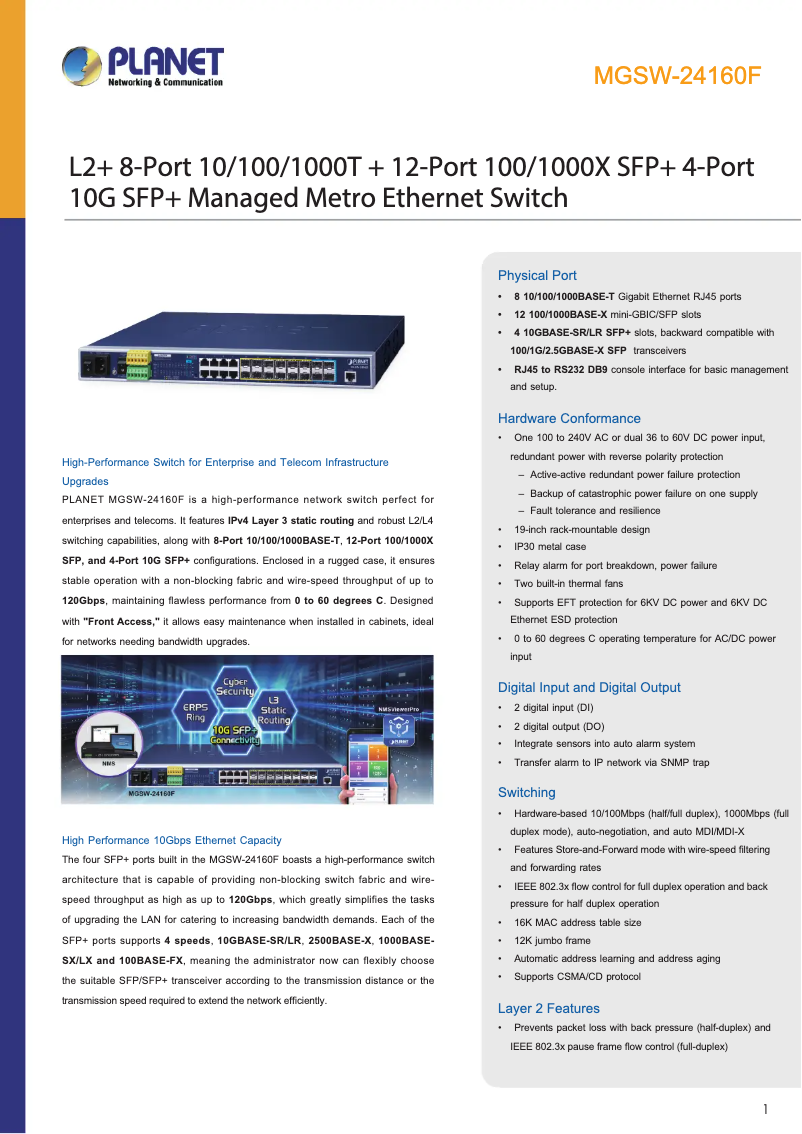 Image de la première page du manuel de l'appareil MGSW-24160F