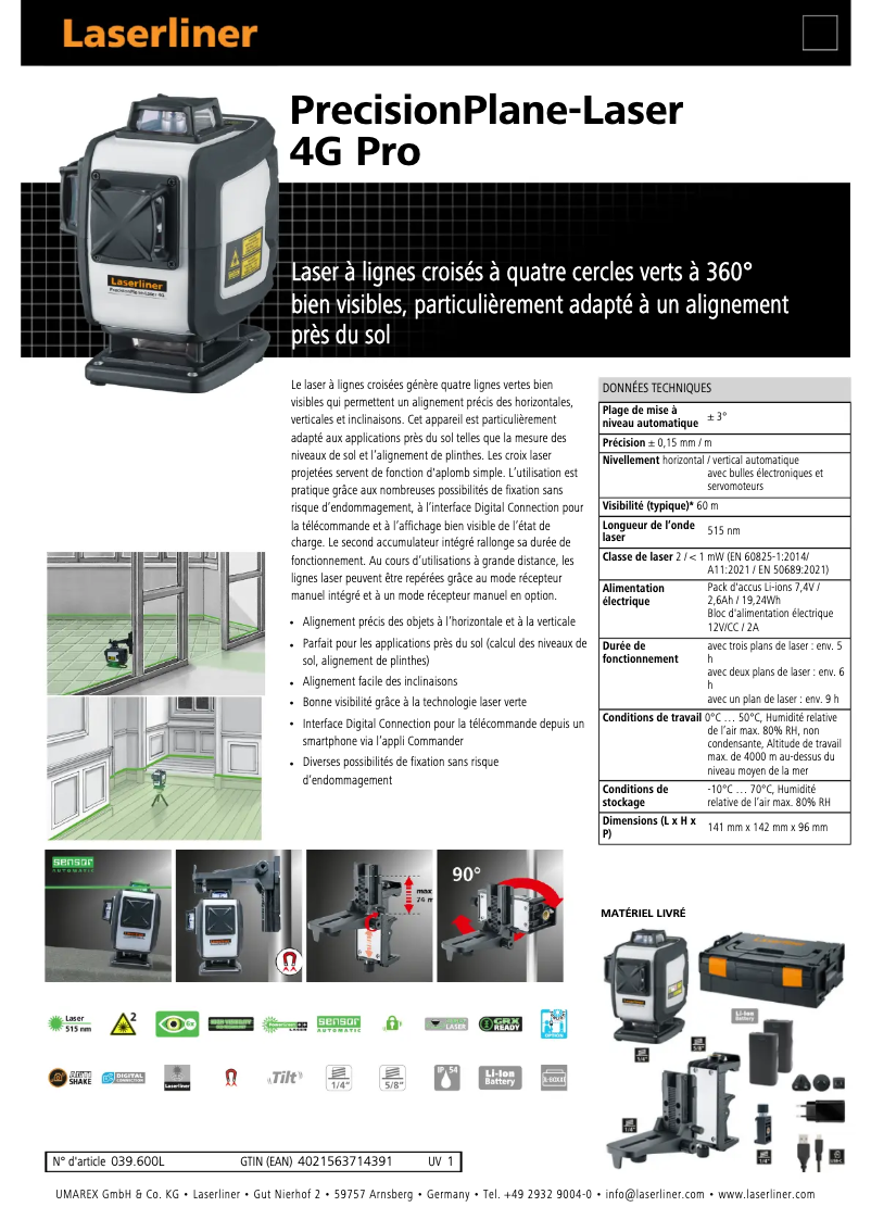 Image de la première page du manuel de l'appareil PrecisionPlane-Laser 4G Pro