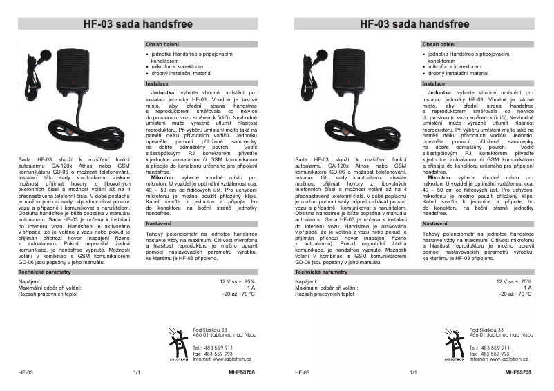 Page 1 de la notice Manuel utilisateur Joblotron HF-03