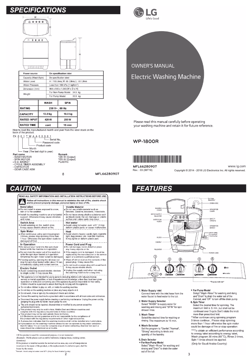 Page n°1 - Manuel utilisateur LG WP-1800R