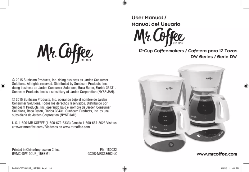 Page 1 de la notice Manuel utilisateur Mr. Coffee DW12