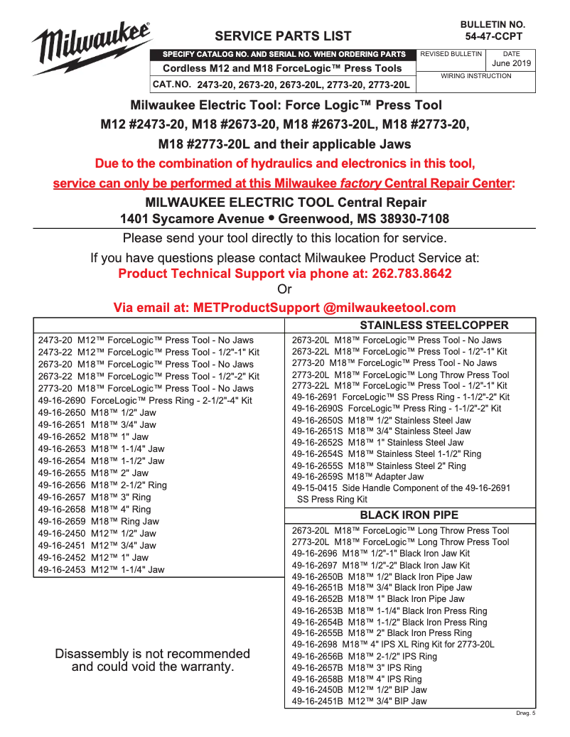 Page 1 de la notice Manuel utilisateur Milwaukee 2773-20L