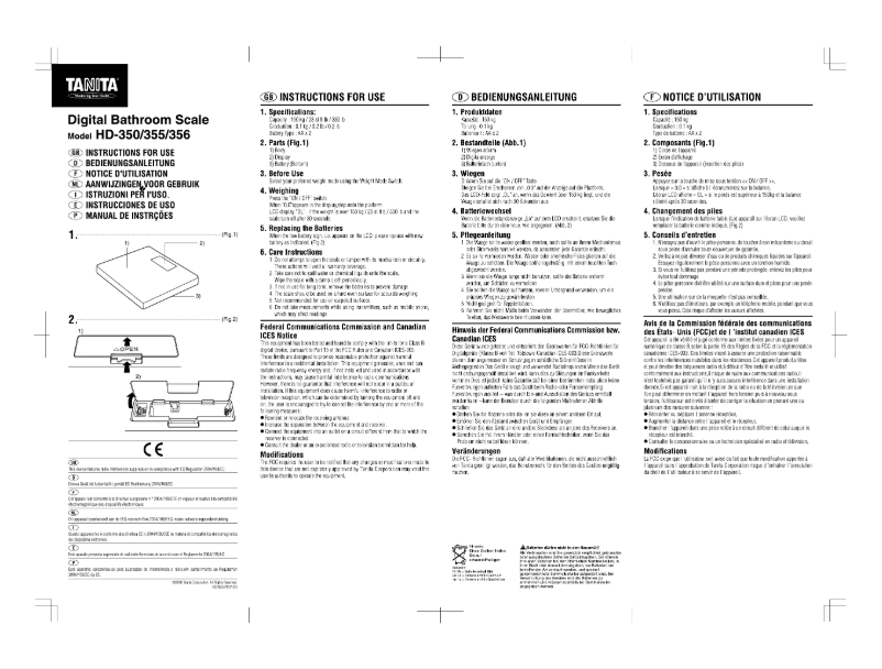 Page 1 de la notice Manuel utilisateur Tanita HD-355