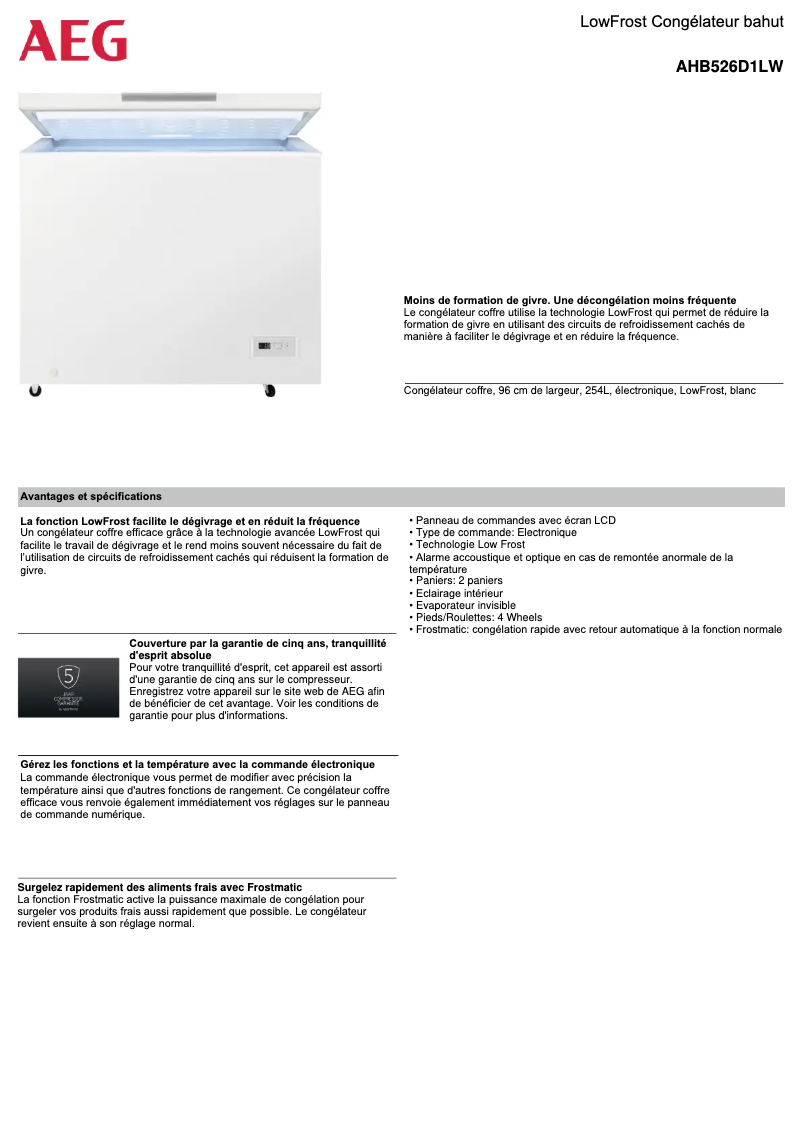 Página 1 del manual Ficha técnica AEG AHB526D1LW