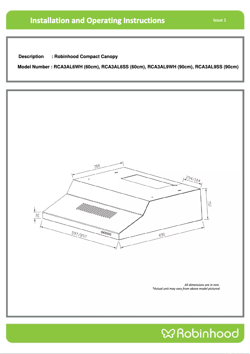 Page 1 de la notice Guide d'installation Robinhood RCA3AL6SS