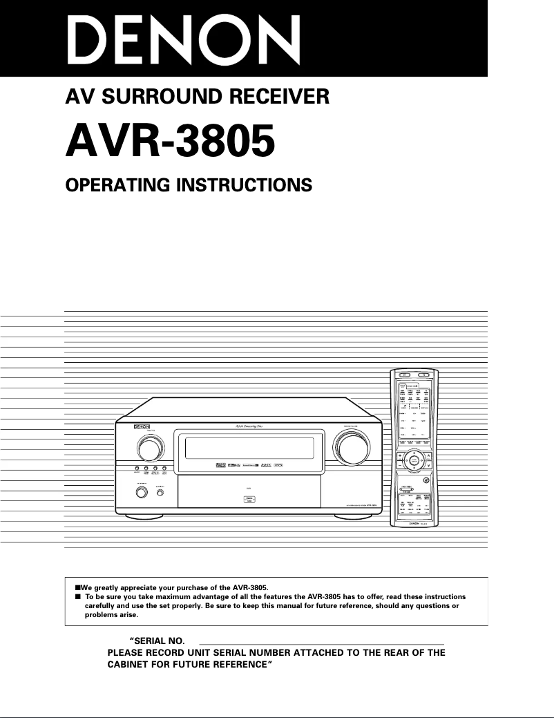 Page n°1 - Manuel utilisateur Denon AVR-3805