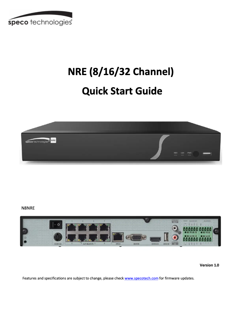 Page 1 de la notice Guide de démarrage rapide Speco Technologies N16NRE