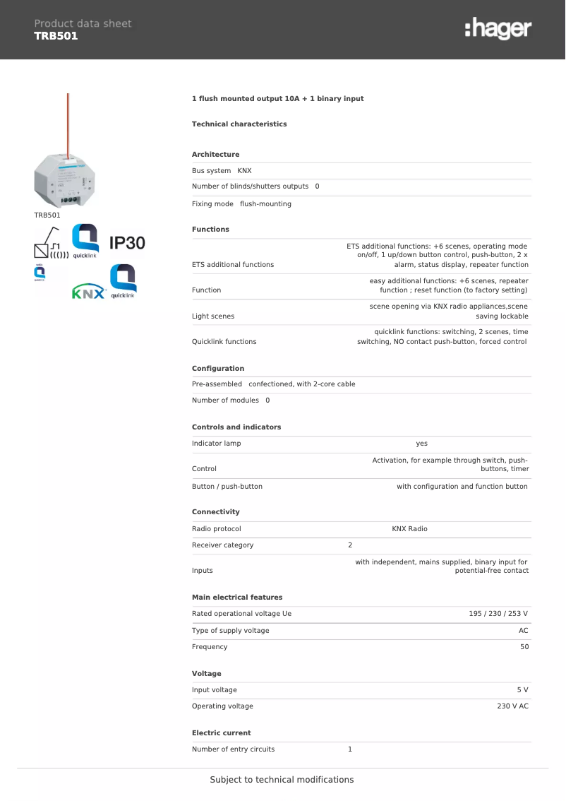Image de la première page du manuel de l'appareil TRB501