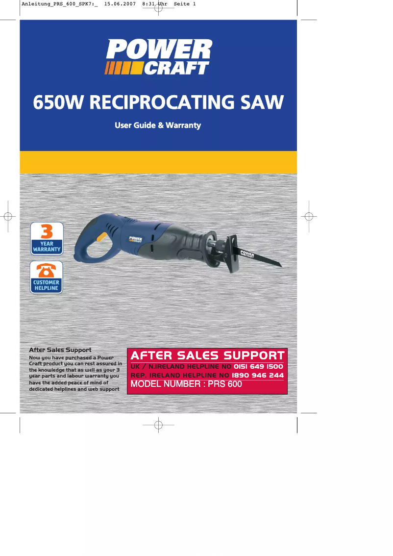 Page 1 de la notice Manuel utilisateur Power Craft PRS 600