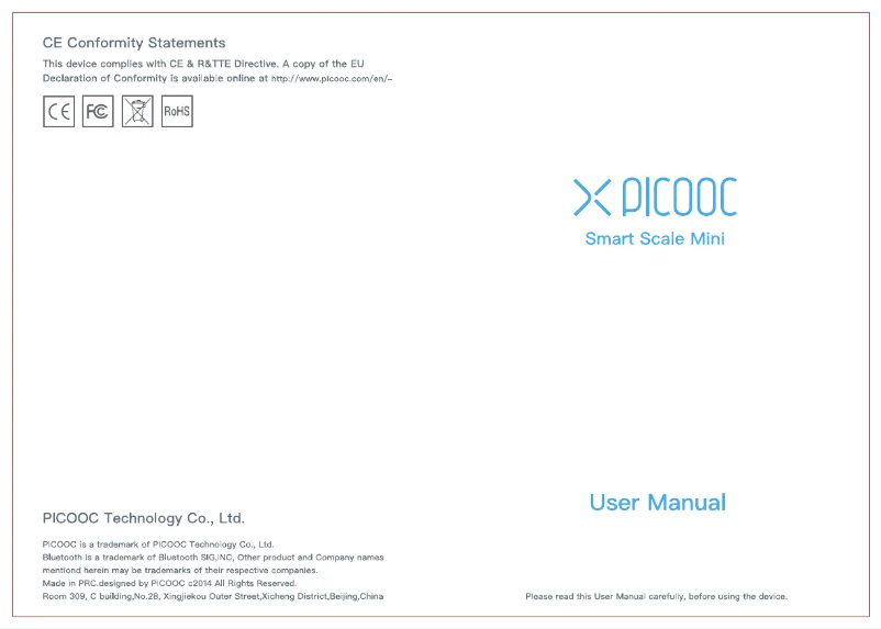 Page 1 de la notice Manuel utilisateur Picooc Smart Scale Mini