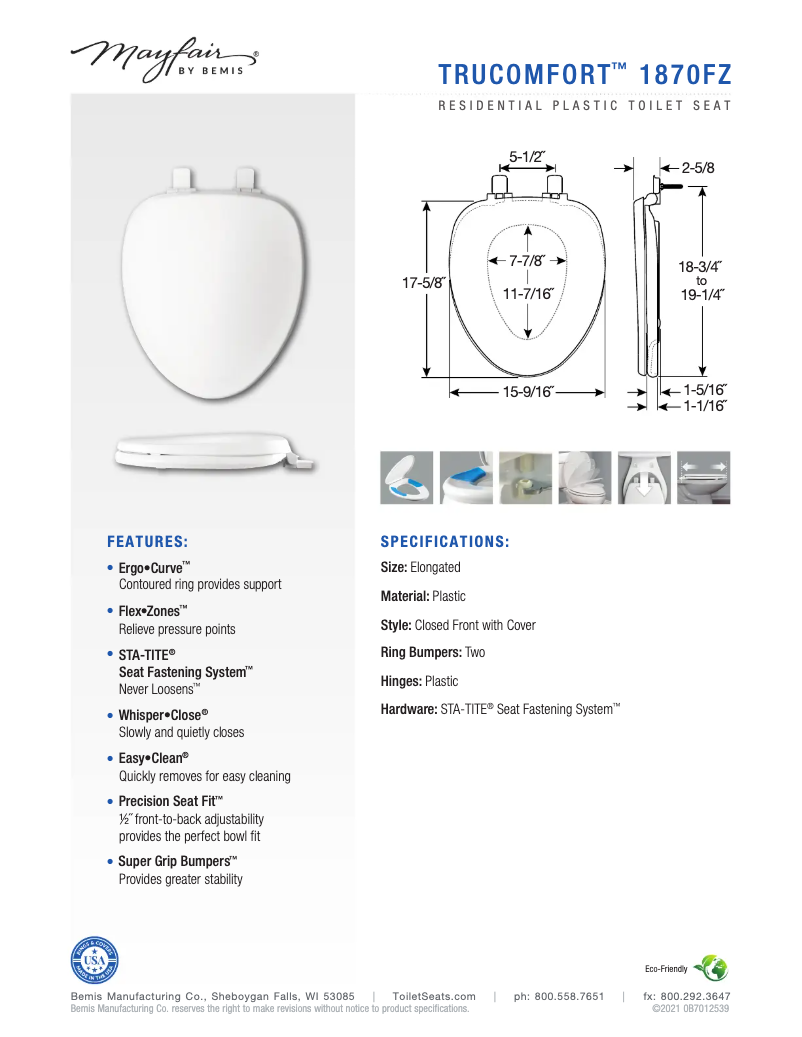Page 1 de la notice Manuel utilisateur Bemis TruComfort 1870FZ