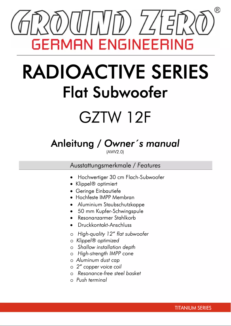 Página 1 del manual Manual de usuario Ground Zero GZTW 12F