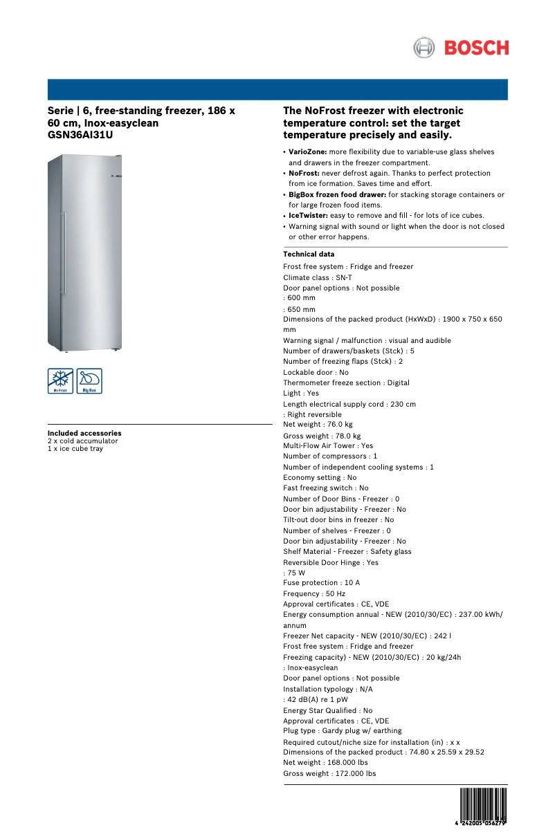 Page n°1 - Manuel utilisateur Bosch GSN36AI31U