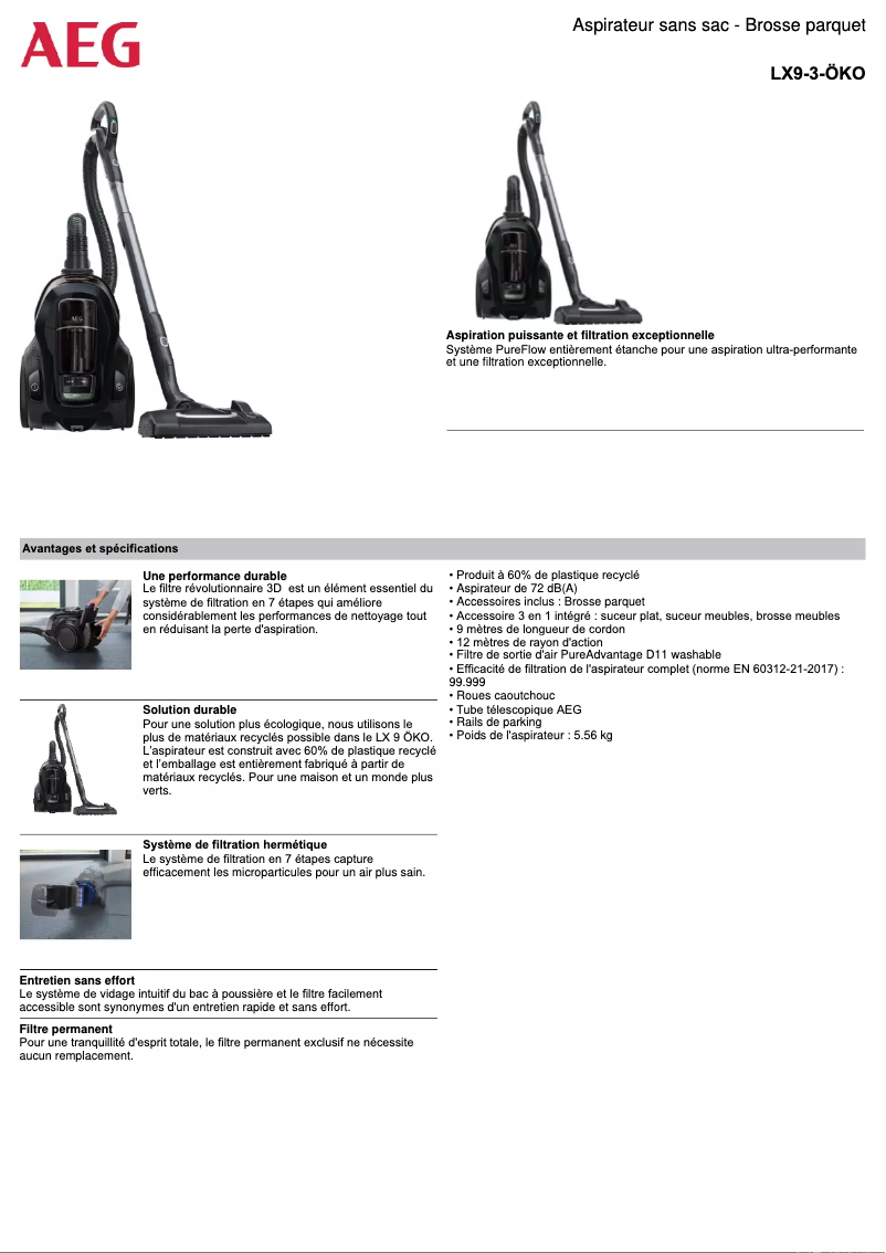 Página 1 del manual Ficha técnica AEG LX9