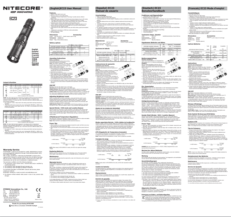 Page n°1 - Manuel utilisateur Nitecore EC23