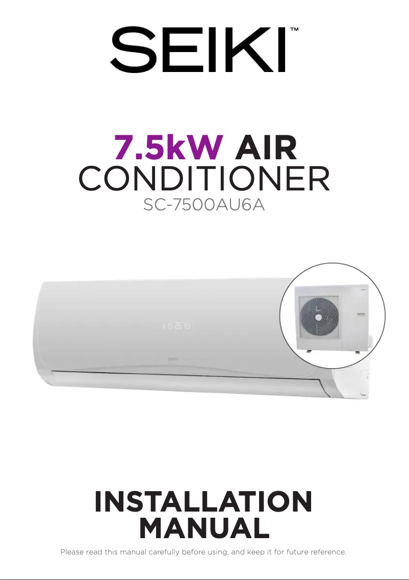 Page n°1 - Guide d'installation Seiki SC-7500AU6A