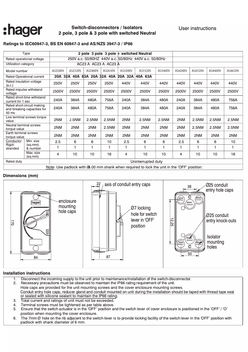 Page 1 de la notice Manuel utilisateur Hager JG232IN