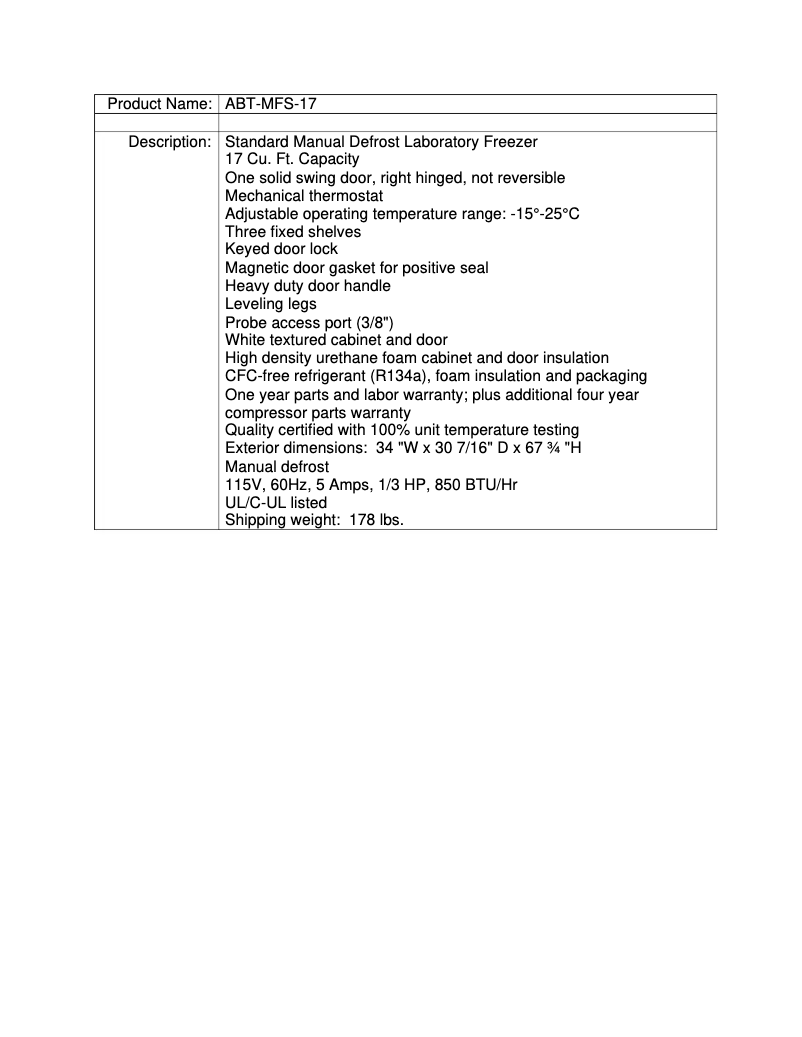 Page 1 de la notice Manuel utilisateur American BioTech Supply ABT-MFS-17