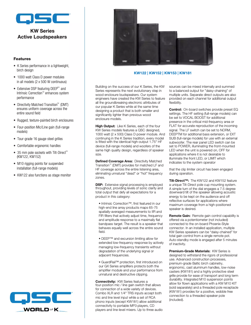 Página 1 del manual Ficha técnica QSC KW152