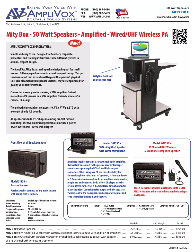 Page 1 de la notice Brochure AmpliVox S1230