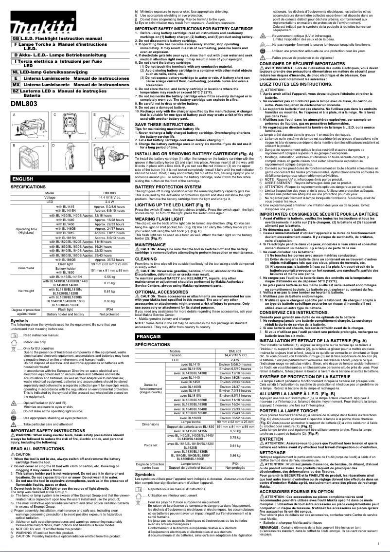Image de la première page du manuel de l'appareil DML803