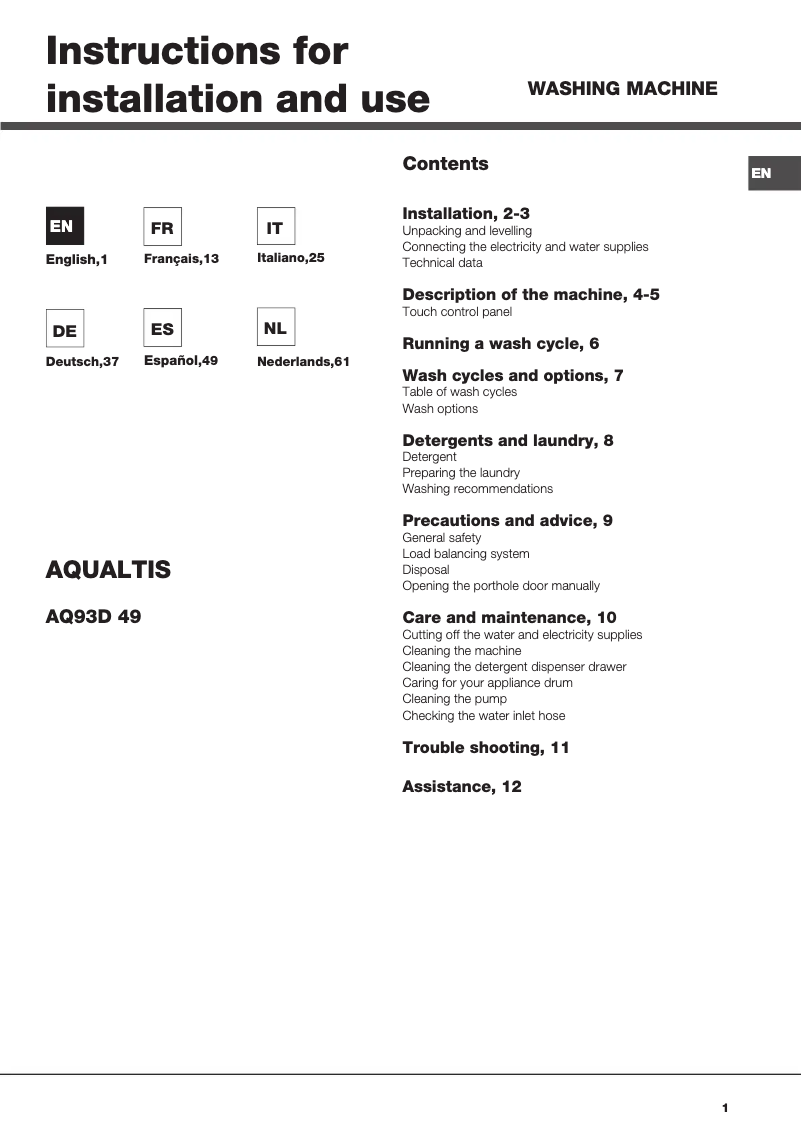 Image de la première page du manuel de l'appareil AQ93d 49 EU/A