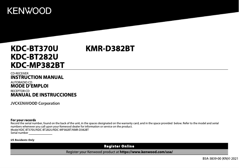 Page n°1 - Manuel utilisateur Kenwood KDC-BT282U