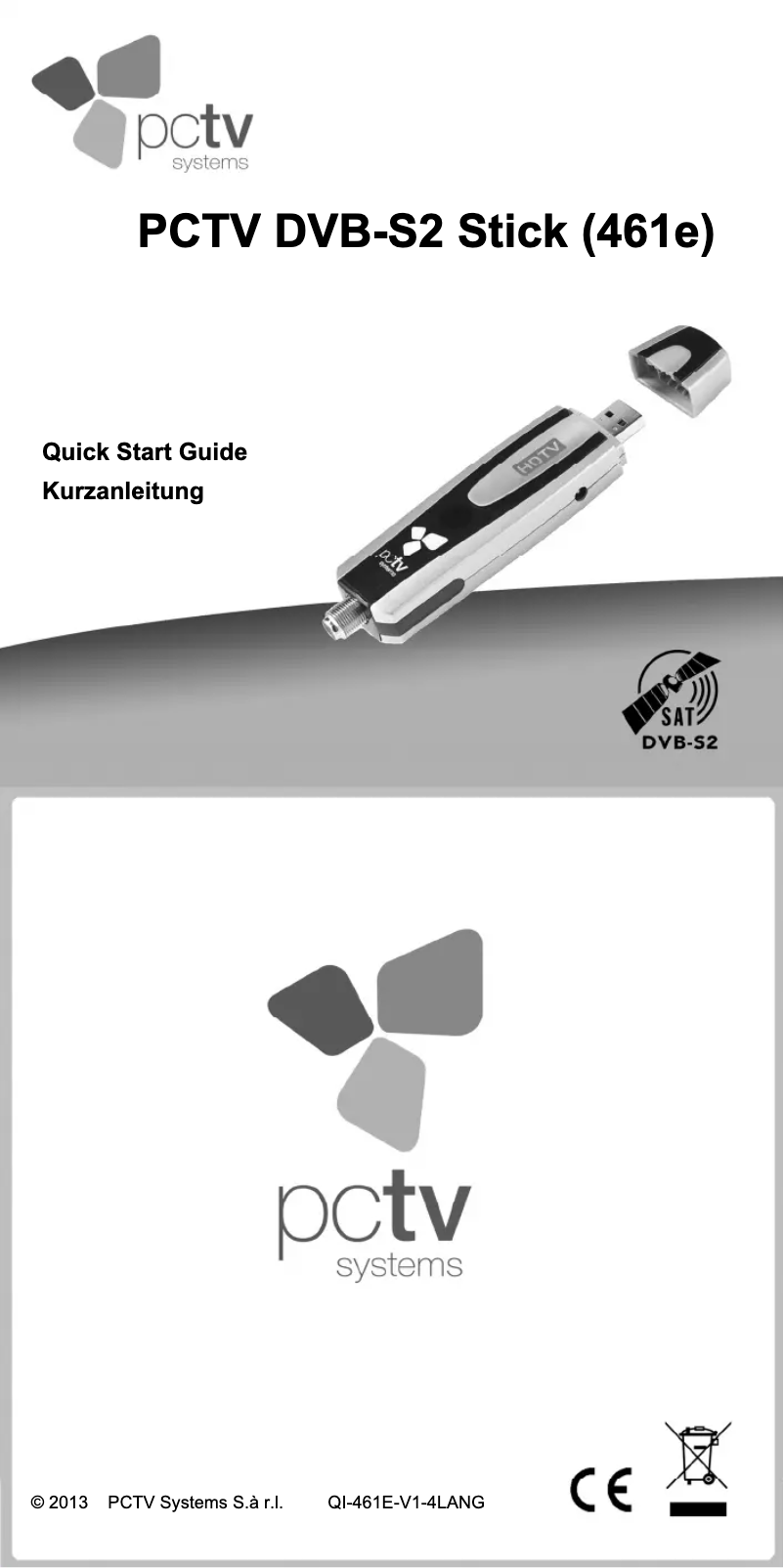 Page 1 de la notice Manuel utilisateur PCTV Systems DVB-S2 Stick 461e