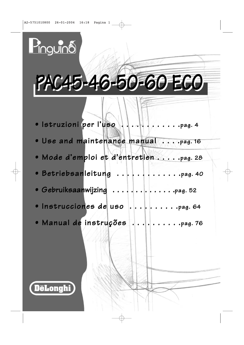 Page 1 de la notice Manuel utilisateur DeLonghi PAC46