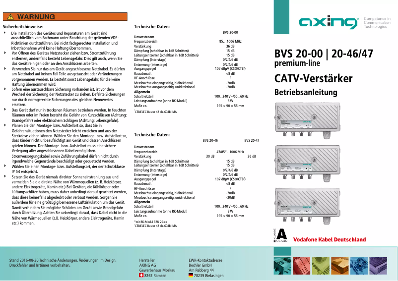 Page n°1 - Manuel utilisateur Axing BVS02046