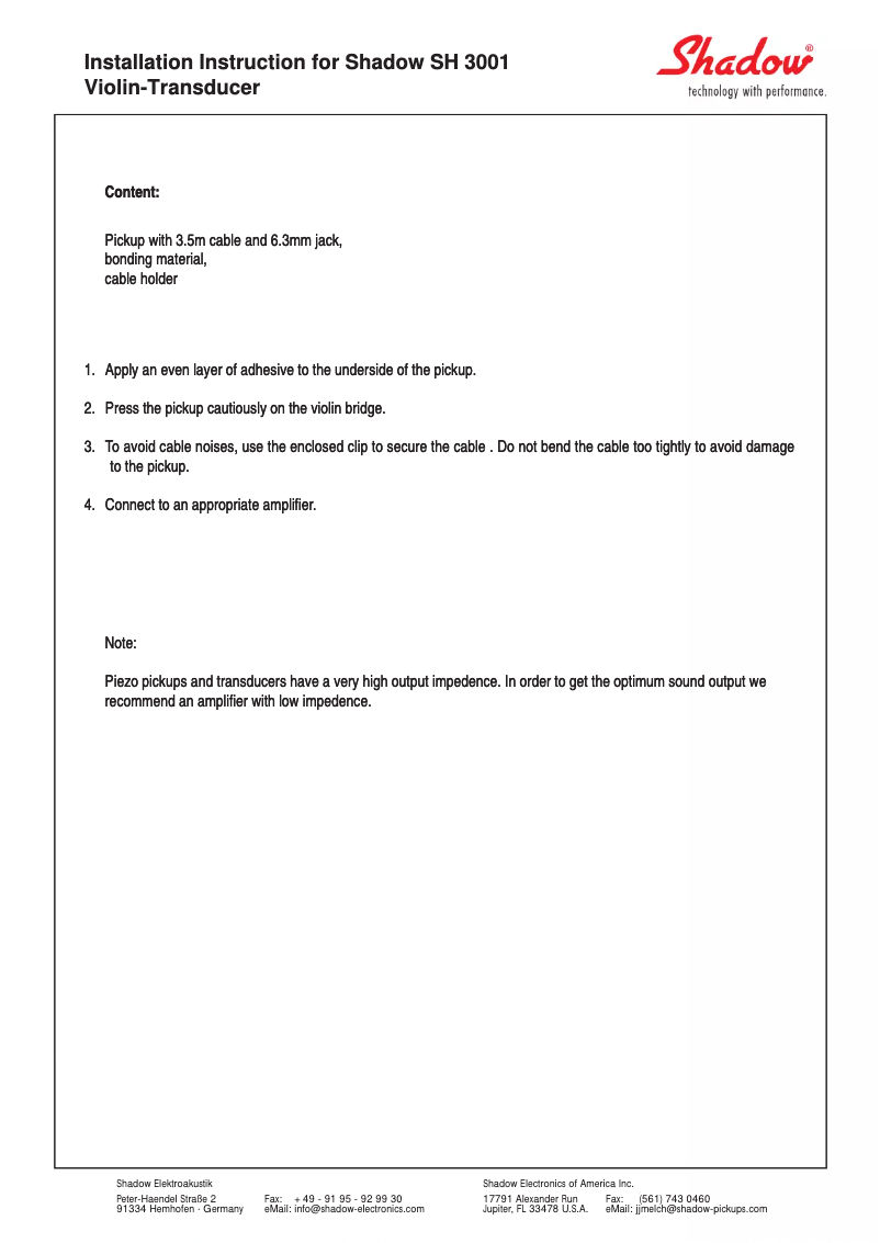 Page 1 de la notice Manuel utilisateur Shadow SH3001